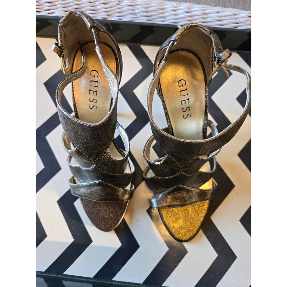 GUESS Metallic Bronze Multi-Strap High Heel Sandals